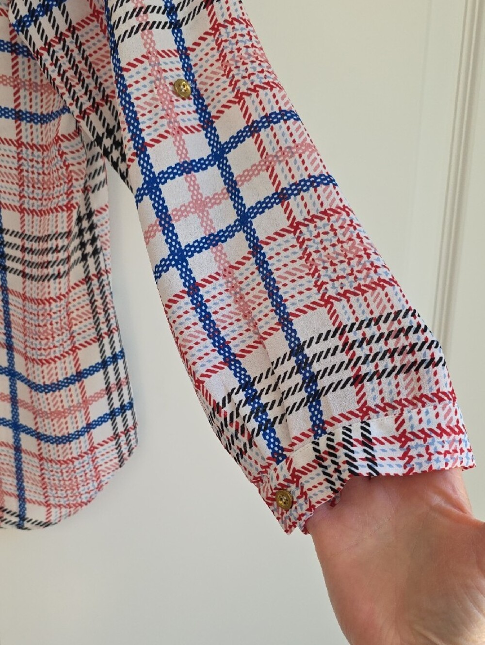 Zac & Rachel White Plaid Button-Neck Colorful Blouse - Picture 5 of 8